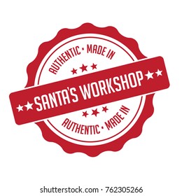 Santa's Workshop Stamp Or Sticker. Logo Design For Santa Claus Christmas Factory. Label For Christmas Gifts, Ads Or Marketing, EPS 10 Vector Illustration.