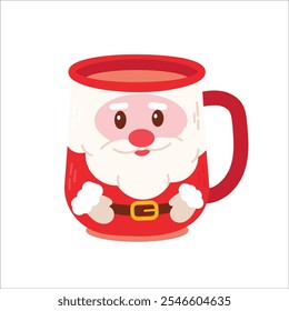 Santa-shaped red mug with cheerful face and holiday spirit for warm drinks