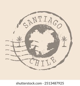 Santiago é a capital do Chile. Mapa Silhueta borracha selo.  Design - Viagens Retro. Selo do Mapa Santiago grunge para o seu design de site, app, UI. Chile. EPS10