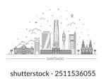 Santiago, Chile architecture line skyline illustration