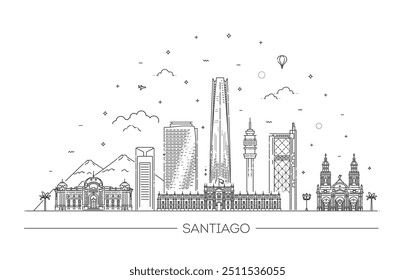 Santiago, Chile architecture line skyline illustration