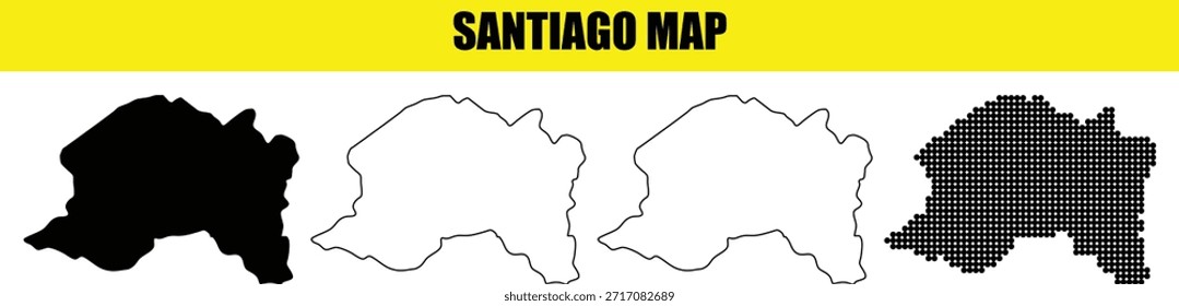 Santiago Chile mapea gráficos en cuatro estilos distintos adecuados para diversas aplicaciones creativas. Presenta rellenos sólidos y patrones de puntos intrincados para proyectos cartográficos modernos.