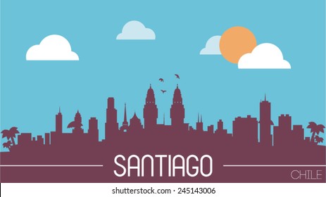 Santiago Chile skyline silhouette flat design vector illustration.