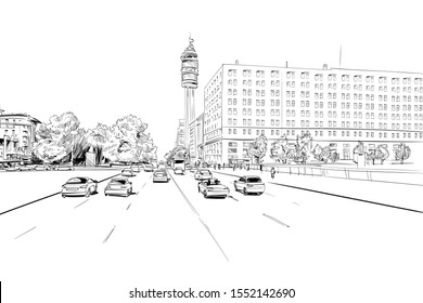 Santiago. Chile. South America. Urban sketch. Hand drawn vector illustration