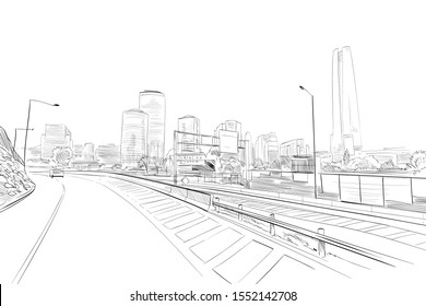 Santiago. Chile. South America. Urban sketch. Hand drawn vector illustration