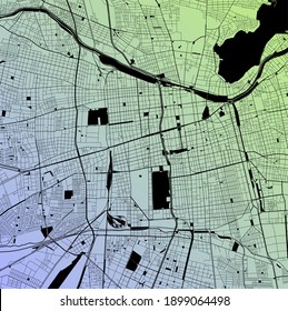 Santiago, Chile - Urban vector city map of South American capital city with parks, roads and railways, minimalist town plan design poster, city center, downtown, transportation network, blueprint