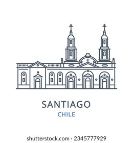 Santiago, Chile. Vector illustration of Santiago in the country of  Chile. Linear icon of the famous, modern city symbol. Cityscape outline icon of city landmark on a white background.