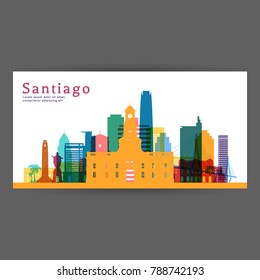 Santiago colorful architecture vector illustration, skyline city silhouette, skyscraper, flat design.