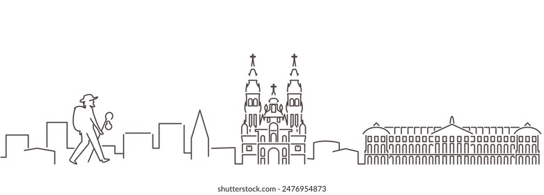 Santiago Compostela Dark Line Simple Minimalist Skyline With White Background