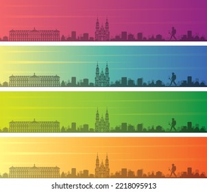 Santiago Compostela Multiple Color Gradient Skyline Banner