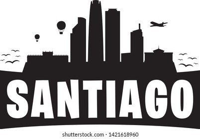 Santiago de Chile. City Skyline. Silhouette Banner City. Design Vector. Famous Monuments.