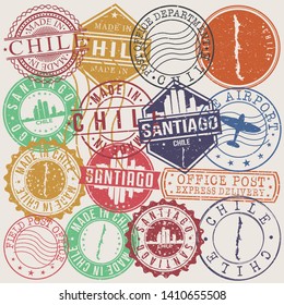 Santiago de Chile Set of Stamps. Travel Stamp. Made In Product. Design Seals Old Style Insignia.