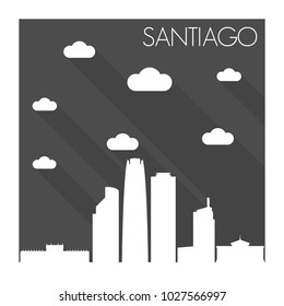 Santiago de Chile Skyline City Flat Silhouette Design Background