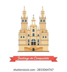 Santiago de Compostela cathedral in Spain. Beautiful vector illustration