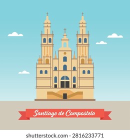 Santiago de Compostela cathedral in Spain. Beautiful landmark vector illustration