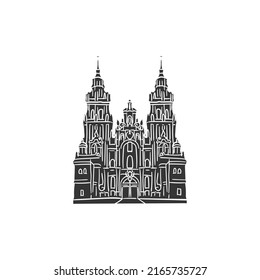 Santiago de Compostela Icon Silhouette Illustration. Kathedrale Vektorgrafik Piktogramm Symbol Clip Art. Doodle Sketch Black Sign.