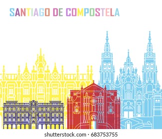 Santiago de Compostela skyline pop in editable vector file