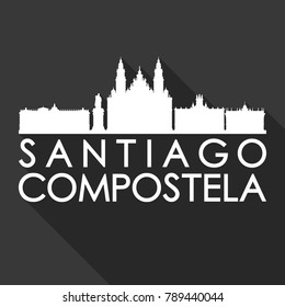 Santiago de Compostela Spain Europe Flat Icon Skyline Silhouette Design City Vector Art Famous Buildings.
