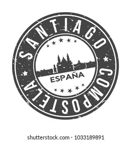 Santiago de Compostela Spain Round Stamp Icon Skyline City Design badge.