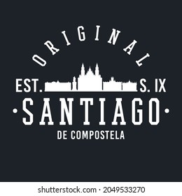 Santiago de Compostela, A Coruña, Spain Skyline Original. A Logotype Sports College and University Style. Illustration Design Vector City.