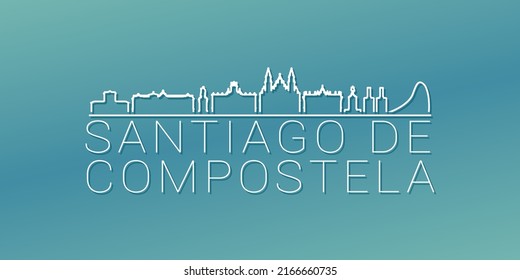 Santiago de Compostela, A Coruña, España Skyline Linear Design. Ilustración de ciudad plana Ilustración de imágenes recorridas mínima. Icono del vector de desplazamiento degradado de fondo.