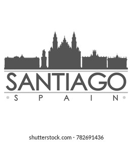 Santiago de Compostela Spain Skyline Silhouette Design City Vector Art Famous Buildings