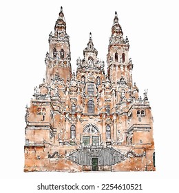 Santiago de compostela spain watercolor hand drawn illustration isolated on white background