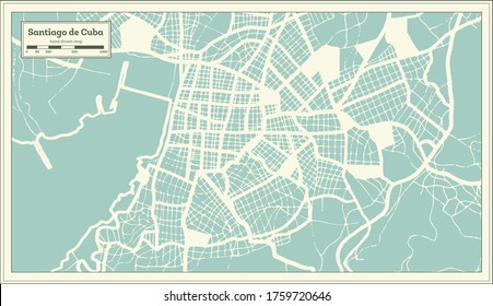 Santiago de Cuba City Map in Retro Style. Outline Map. Vector Illustration.