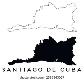 Santiago de Cuba city map outline and black silhouette vector
