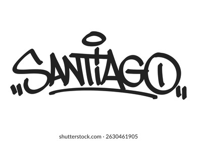 Santiago graffiti tag in bold black lettering on white background. Clean urban style, perfect for Latin American city culture, street vibes, and creative art projects.