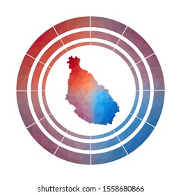 Santiago Island badge. Bright gradient logo in low poly style. Multicolored Santiago Island rounded sign with map in geometric style for your infographics.