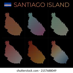 Santiago Island dotted map set. Map of Santiago in dotted style. Borders of the island filled with beautiful smooth gradient circles. Beautiful vector illustration.