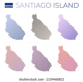 Santiago Island dotted map set. Map of Santiago in dotted style. Borders of the island filled with beautiful smooth gradient circles. Awesome vector illustration.