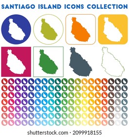 Santiago Island icons collection. Bright colourful trendy map icons. Modern Santiago Island badge. Vector illustration.