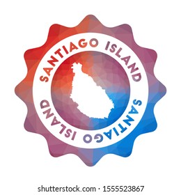 Santiago Island low poly logo. Colorful gradient travel logo in geometric style. Multicolored polygonal Santiago Island rounded sign with map for your infographics.