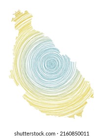 Santiago Island map filled with concentric circles. Sketch style circles in shape of the island. Vector Illustration.