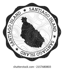 Santiago Island outdoor stamp. Round sticker with map with topographic isolines. Vector illustration. Can be used as insignia, logotype, label, sticker or badge of the Santiago Island.