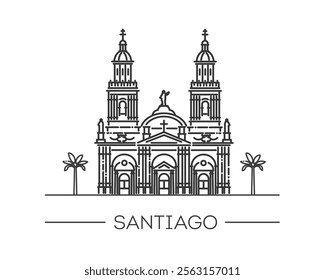 Santiago Metropolitan Cathedral Chile. Vector outline illustration