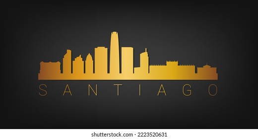 Santiago, Santiago Metropolitan Region, Chile Gold Skyline City Silhouette Vector. Golden Design Luxury Style Icon Symbols. Travel and Tourism Famous Buildings.