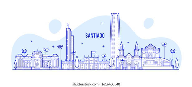 Santiago skyline, Chile. This illustration represents the city with its most notable buildings. Vector is fully editable, every object is holistic and movable