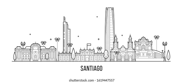 Santiago skyline, Chile. This illustration represents the city with its most notable buildings. Vector is fully editable, every object is holistic and movable