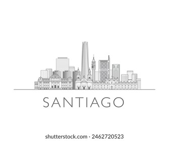 Santiago skyline cityscape illustration in black and white 