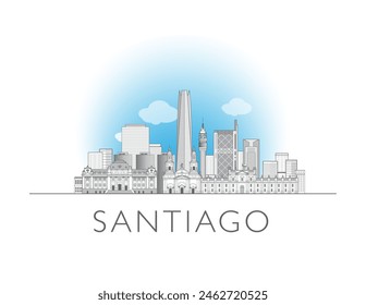 Santiago skyline cityscape illustration in black and white 