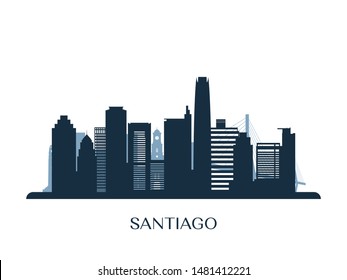 Santiago skyline, monochrome silhouette. Vector illustration.