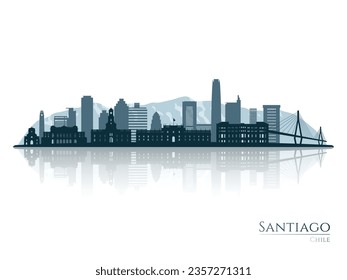 Santiago skyline silhouette with reflection. Landscape Santiago, Chile. Vector illustration.