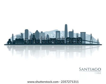 Santiago skyline silhouette with reflection. Landscape Santiago, Chile. Vector illustration.