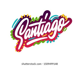 Santiago Word Text with Handwritten Font Shape Vector Illustration.