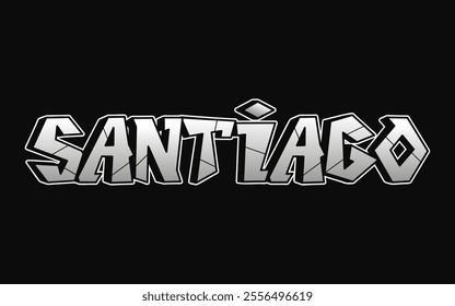 Santiago word trippy psychedelic graffiti style letters.Vector hand drawn doodle cartoon logo Chile illustration. Funny cool trippy letters, fashion, graffiti style print for t-shirt, poster