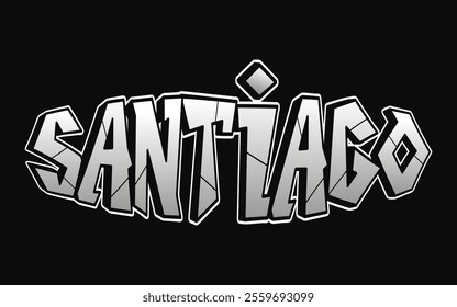 Santiago word trippy psychedelic graffiti style letters.Vector hand drawn doodle cartoon logo Chile illustration. Funny cool trippy letters, fashion, graffiti style print for t-shirt, poster