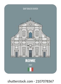 Sant'Ignazio Church in Rome, Italy. Architectural symbols of European cities. Colorful vector 